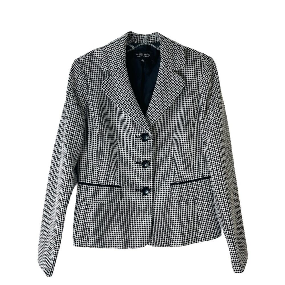Evan Picone black white check button preppy office blazer jacket 6